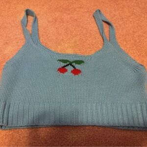 SHEIN Light Blue Knit Cherry Crop Tank
